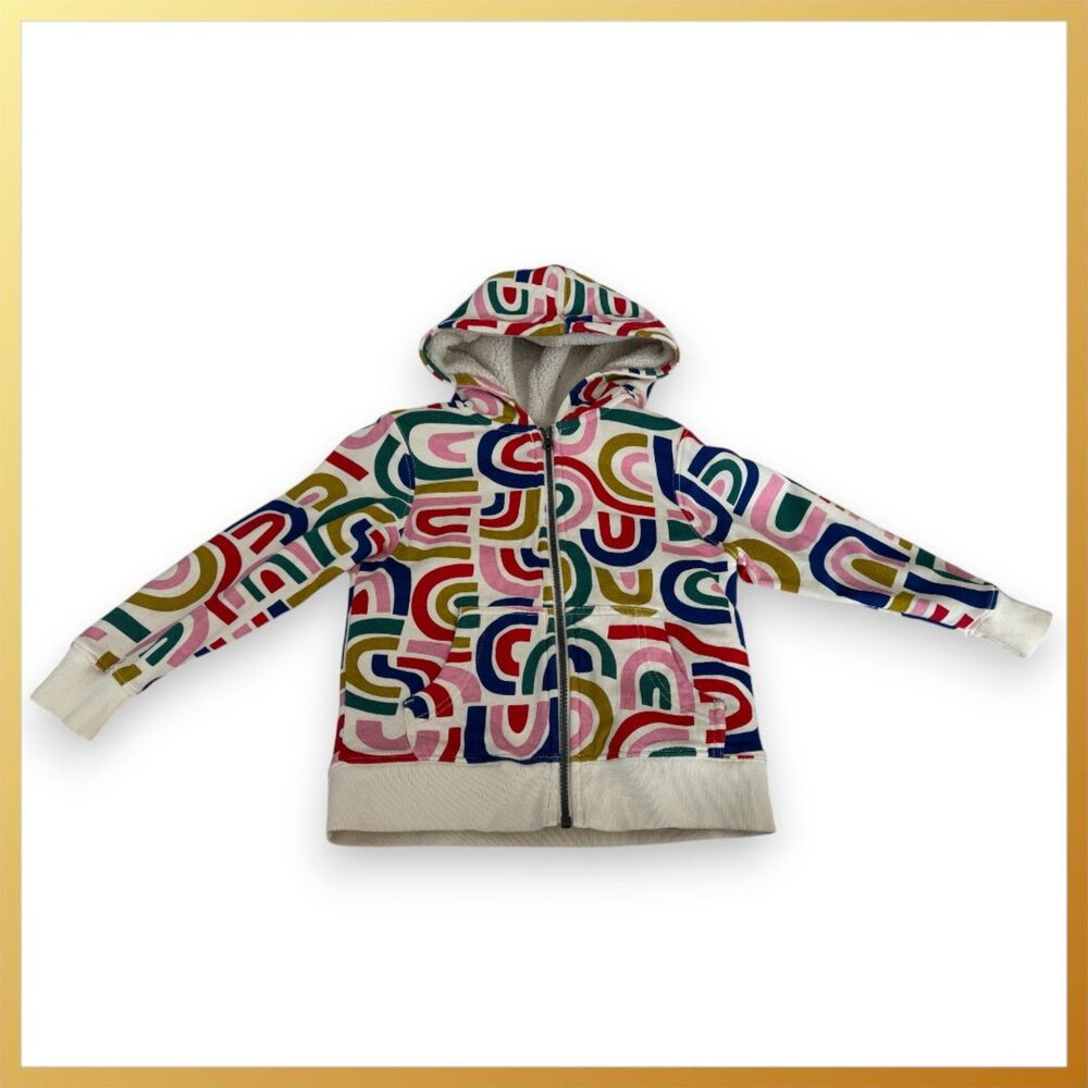 Hanna Andersson Rainbow Faux Shearling Lined Hoodie Size 5 EUC/NWOT